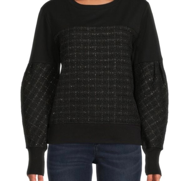 🖤KARL LAGERFELD PARIS Checked Tweed Sweatshirt (sold out online & most places!)🖤 - Picture 1 of 13